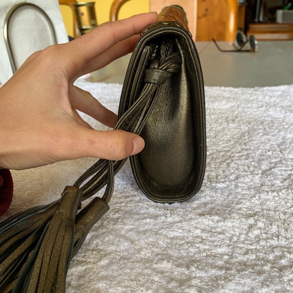 Statement boho leather and snakeskin clutch - Picture 11 of 15